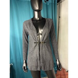 Ellen Tracy Women Dark Gray 100% Merino Wool Long Sleeve‎ Cardigan Sweater S